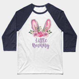 Little Bunny White Bunny Ears with Pink Flowers Baseball T-Shirt